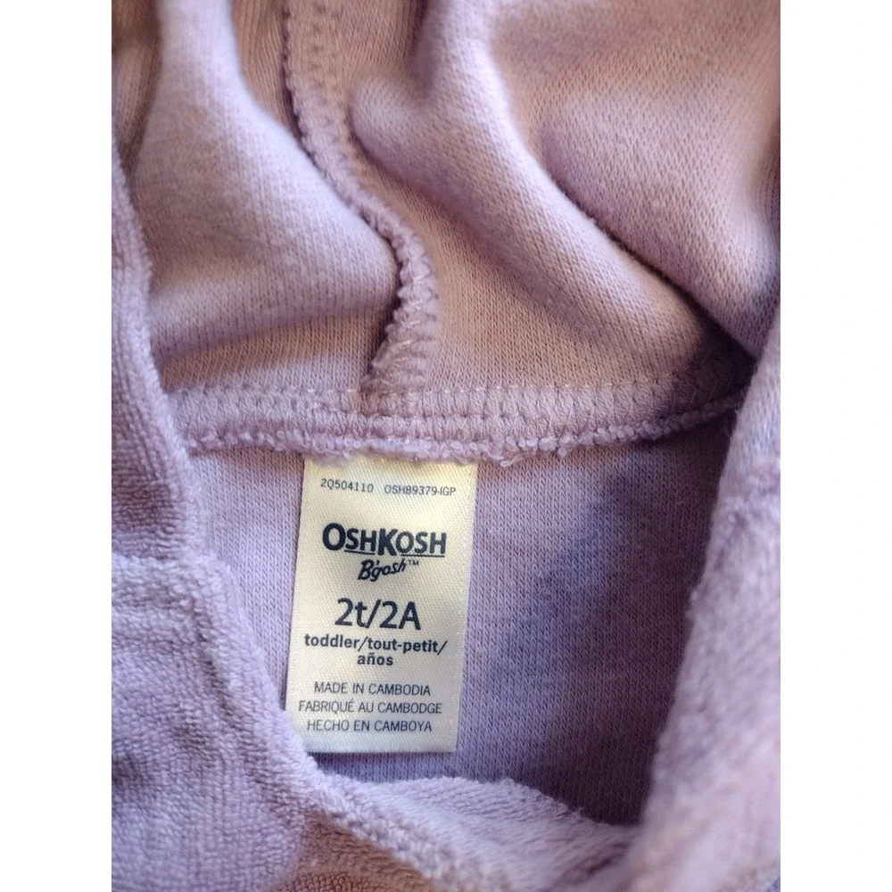 OshKosh Bgosh Girls Purple‎ Terry Cloth Hooded Tunic Pom Pom Trim Top 2t